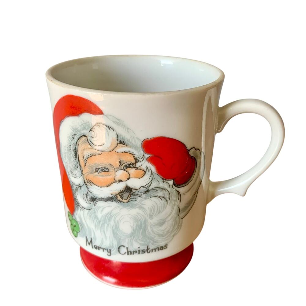 Vintage Lefton Santa Claus Mug Cup Merry Christmas Footed Pedestal #7235